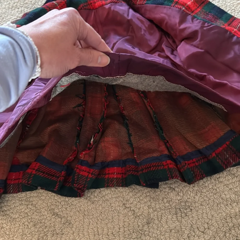 Girls Red & Green Plaid Peacoat with Matching Hat